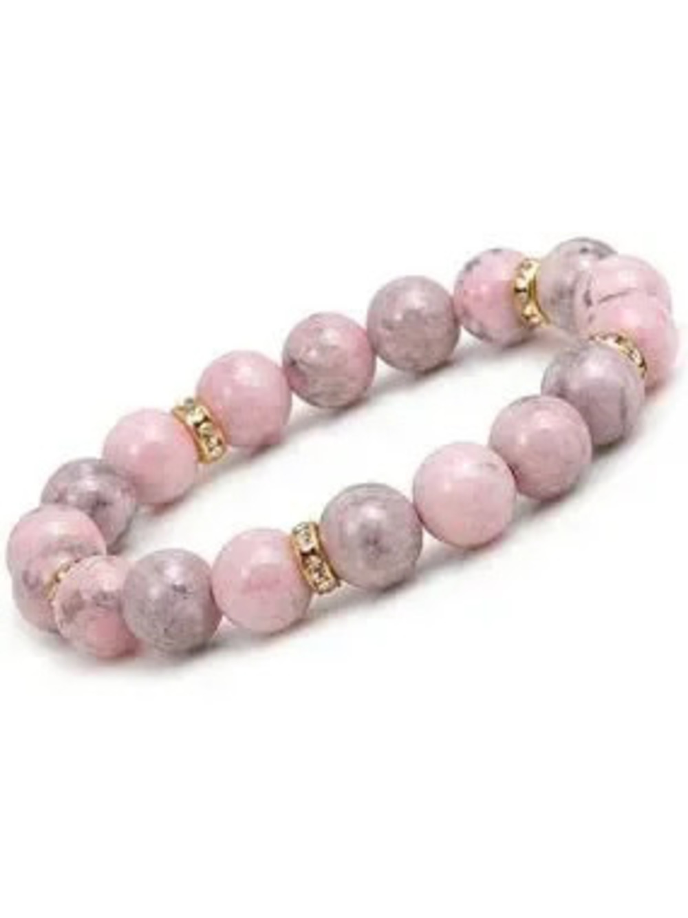 Anthropologie Pink and Gray Stone Beaded Bracelet with Gold Color Accents